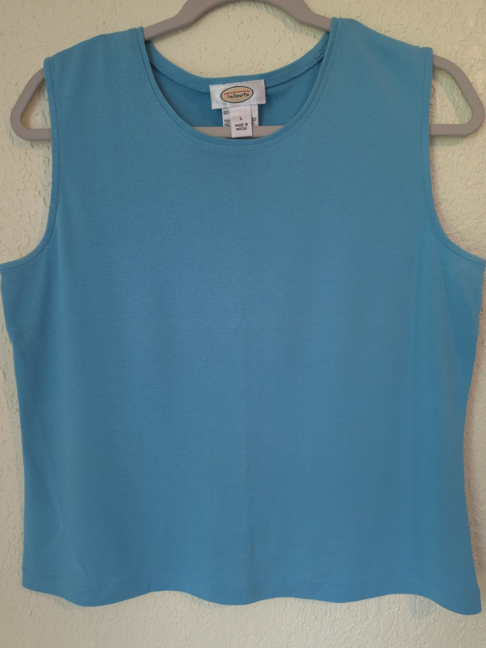 Talbots Sleeveless Top L Teal 100% Pima Cotton Packable Resortwear